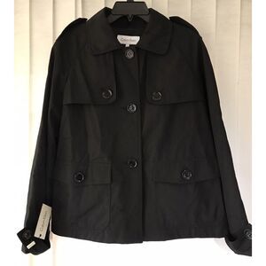 NWT‎ Calvin Klein Women's Size Large Black Button Up Coat Jacket Water Resistant